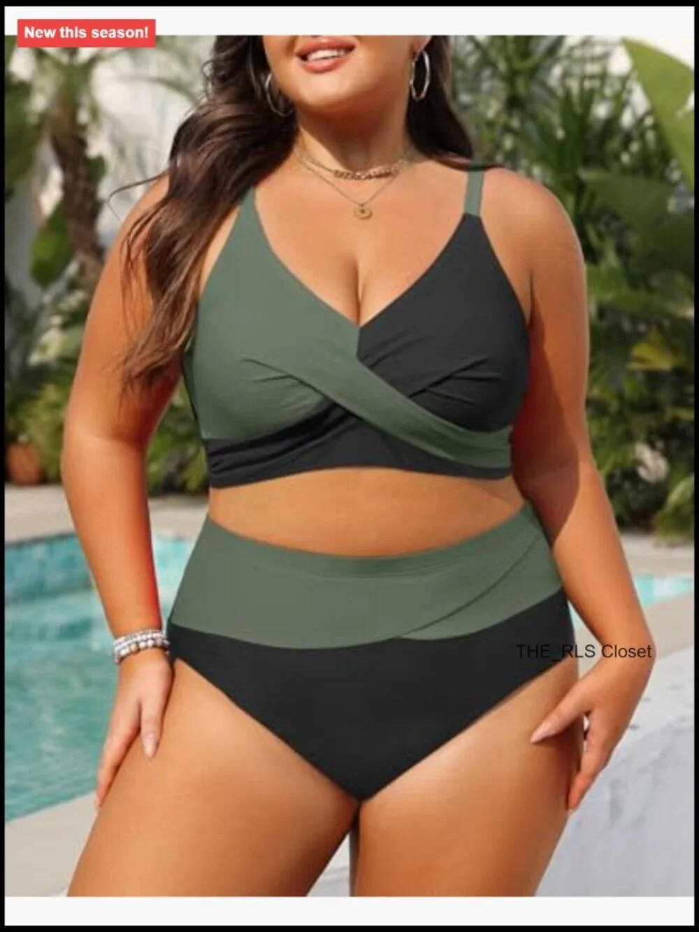 Plus Size High Waisted Bikini Set Tummy Control Push Up Two Piece Bathing Suit